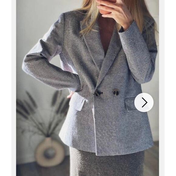 Zara Women's Academia Houndstooth Oversize Blazer Jacket Small Black White - Picture 15 of 15